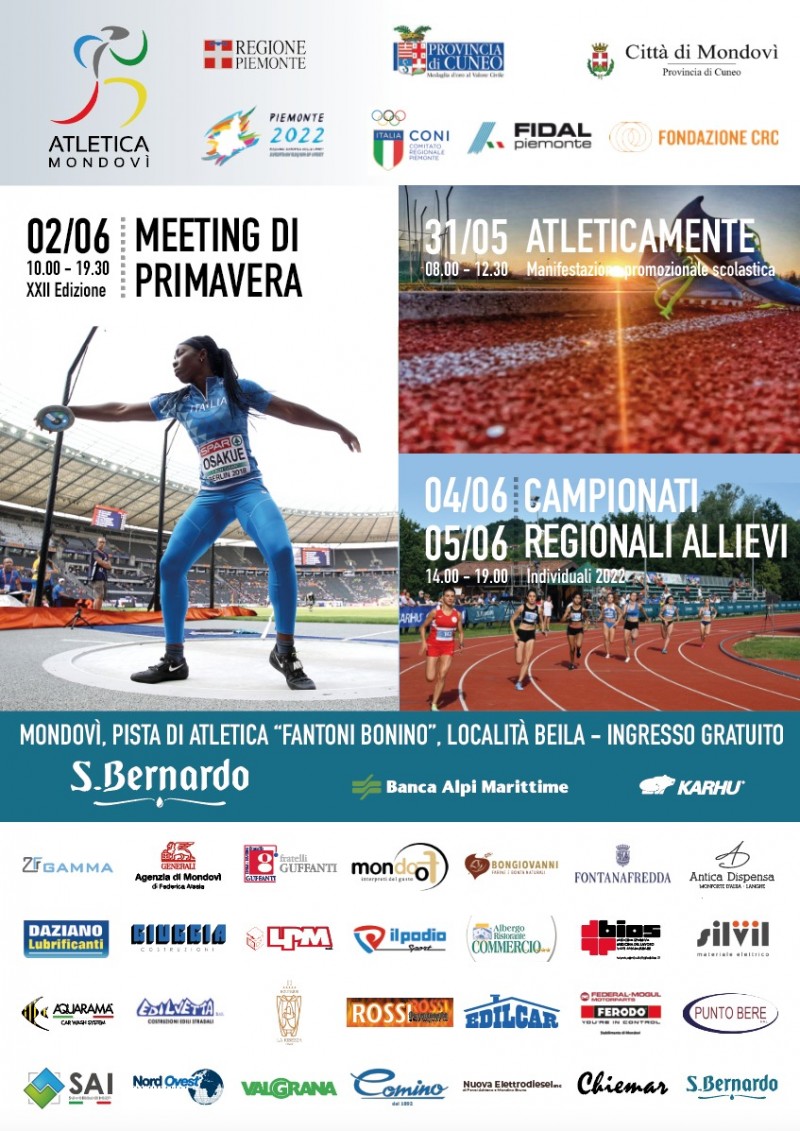 Mondovì - 01 giugno - Iscritti e orario XXII Meeting di Primavera